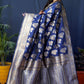 Jyoti Fashion Women's Navy Blue Handloom Banarasi Silk Zari Woven Saree with Blouse | Swadesiicart