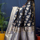 Jyoti Fashion Women's Black Handloom Banarasi Silk Zari Woven Saree with Blouse | Swadesiicart
