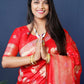 Jyoti Fashion Women's Red Handloom Banarasi Silk Zari Woven Saree with Blouse | Swadesiicart