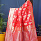 Jyoti Fashion Women's Red Handloom Banarasi Silk Zari Woven Saree with Blouse | Swadesiicart