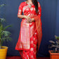 Jyoti Fashion Women's Red Handloom Banarasi Silk Zari Woven Saree with Blouse | Swadesiicart