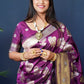 Jyoti Fashion Women's Wine Handloom Banarasi Silk Zari Woven Saree with Blouse | Swadesiicart