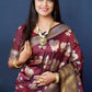 Jyoti Fashion Women's Maroon Handloom Banarasi Silk Zari Woven Saree with Blouse | Swadesiicart