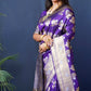 Jyoti Fashion Women's Purple Handloom Banarasi Silk Zari Woven Saree with Blouse | Swadesiicart