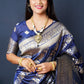 Jyoti Fashion Women's Navy Blue Handloom Banarasi Silk Zari Woven Saree with Blouse | Swadesiicart