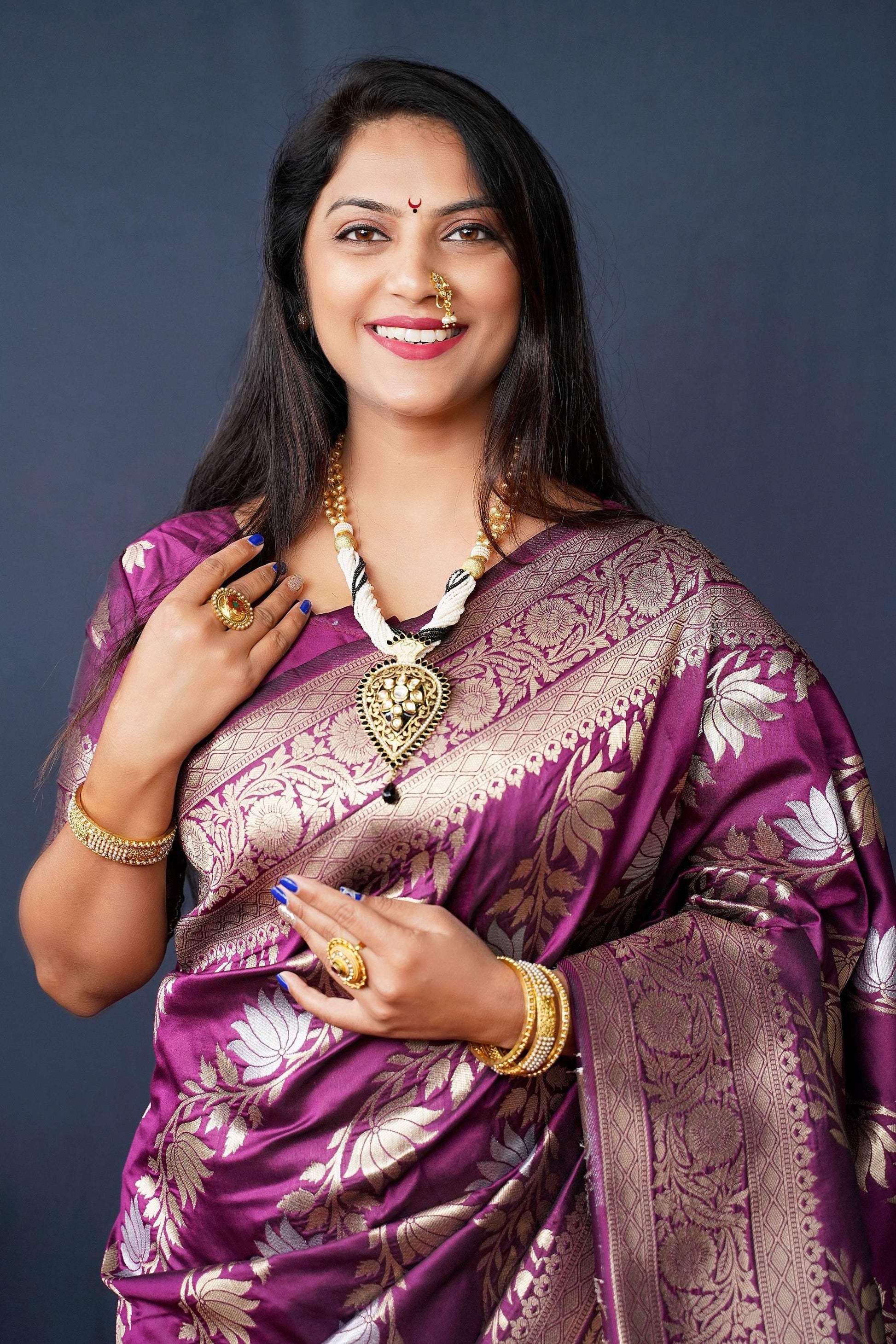 Jyoti Fashion Women's Wine Handloom Banarasi Silk Zari Woven Saree with Blouse | Swadesiicart