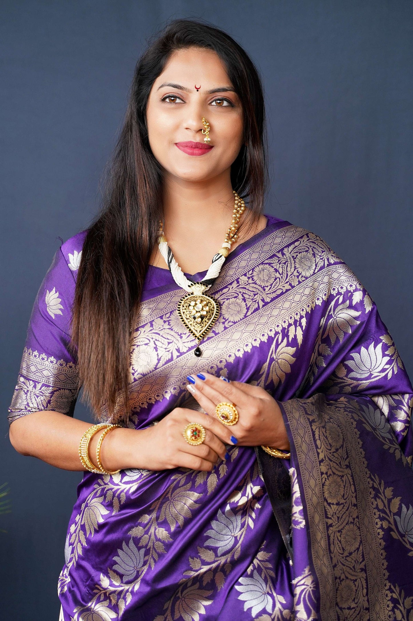 Jyoti Fashion Women's Purple Handloom Banarasi Silk Zari Woven Saree with Blouse | Swadesiicart