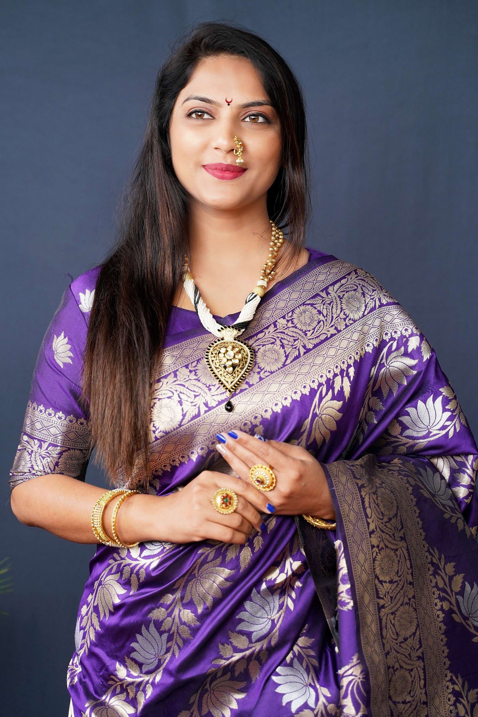Jyoti Fashion Women's Purple Handloom Banarasi Silk Zari Woven Saree with Blouse | Swadesiicart