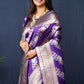 Jyoti Fashion Women's Purple Handloom Banarasi Silk Zari Woven Saree with Blouse | Swadesiicart