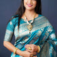 Jyoti Fashion Women's Teal Handloom Banarasi Silk Zari Woven Saree with Blouse | Swadesiicart