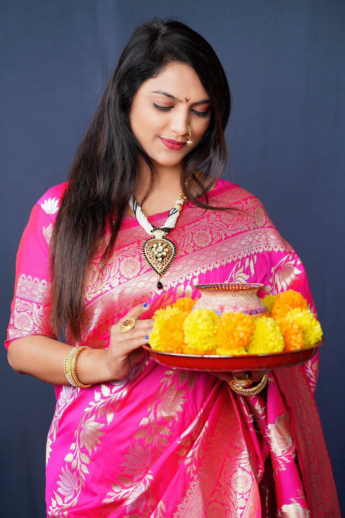 Jyoti Fashion Women's Pink Handloom Banarasi Silk Zari Woven Saree with Blouse | Swadesiicart