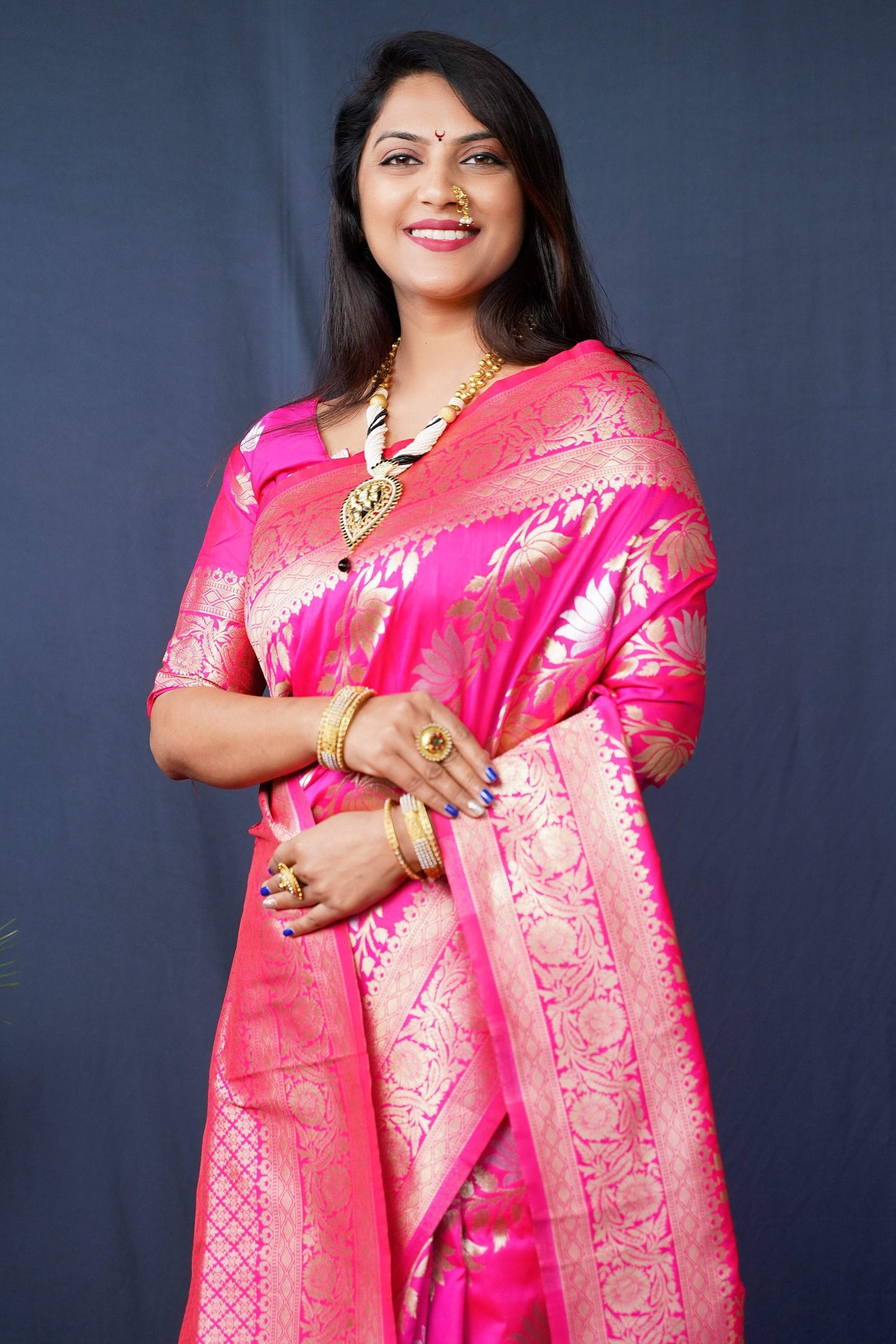 Jyoti Fashion Women's Pink Handloom Banarasi Silk Zari Woven Saree with Blouse | Swadesiicart