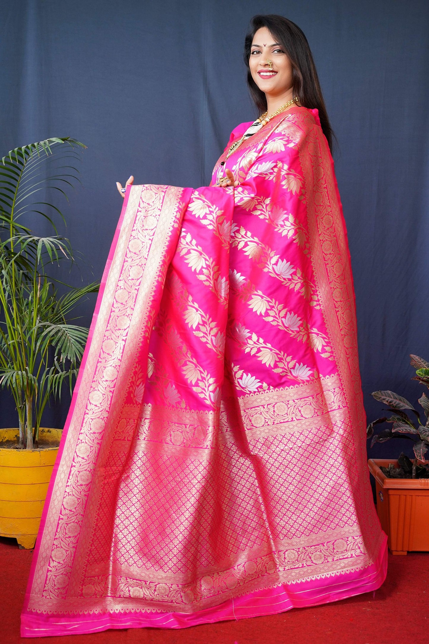 Jyoti Fashion Women's Pink Handloom Banarasi Silk Zari Woven Saree with Blouse | Swadesiicart
