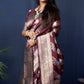 Jyoti Fashion Women's Maroon Handloom Banarasi Silk Zari Woven Saree with Blouse | Swadesiicart