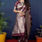 Jyoti Fashion Women's Maroon Handloom Banarasi Silk Zari Woven Saree with Blouse | Swadesiicart