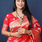 Jyoti Fashion Women's Red Handloom Banarasi Silk Zari Woven Saree with Blouse | Swadesiicart