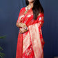 Jyoti Fashion Women's Red Handloom Banarasi Silk Zari Woven Saree with Blouse | Swadesiicart