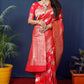 Jyoti Fashion Women's Red Handloom Banarasi Silk Zari Woven Saree with Blouse | Swadesiicart