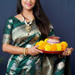 Jyoti Fashion Women's Green Handloom Banarasi Silk Zari Woven Saree with Blouse | Swadesiicart