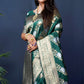 Jyoti Fashion Women's Green Handloom Banarasi Silk Zari Woven Saree with Blouse | Swadesiicart
