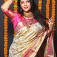 Jyoti Fashion Women's Off White Kanchipuram Silk Zari Woven Saree with Blouse | Swadesiicart