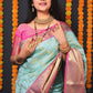 Jyoti Fashion Women's Sky Blue Kanchipuram Silk Zari Woven Saree with Blouse | Swadesiicart