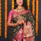 Jyoti Fashion Women's Black Kanchipuram Silk Zari Woven Saree with Blouse | Swadesiicart