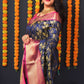 Jyoti Fashion Women's Navy Blue Kanchipuram Silk Zari Woven Saree with Blouse | Swadesiicart