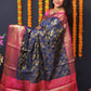 Jyoti Fashion Women's Navy Blue Kanchipuram Silk Zari Woven Saree with Blouse | Swadesiicart
