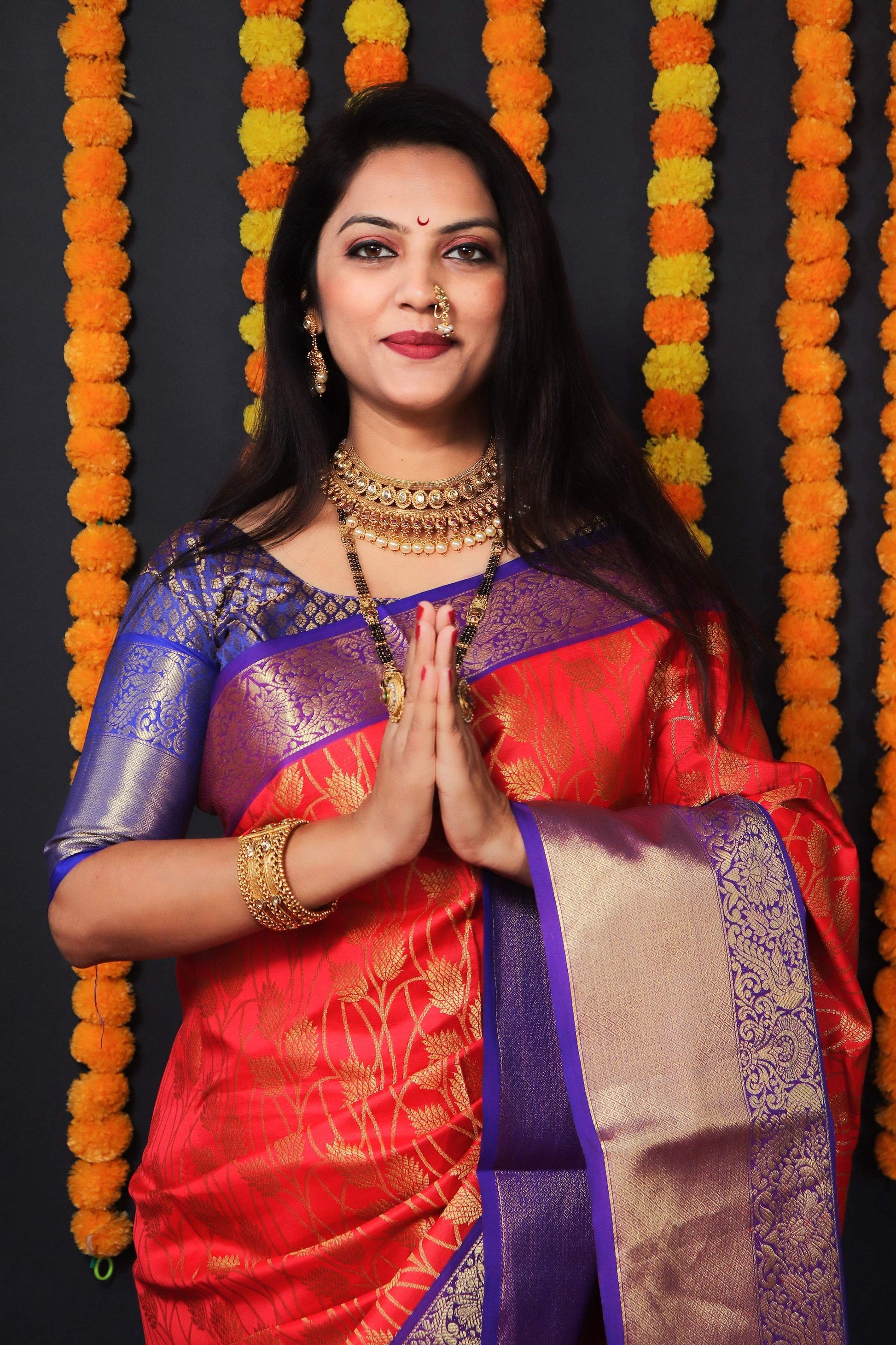 Jyoti Fashion Women's Red Kanchipuram Silk Zari Woven Saree with Blouse | Swadesiicart