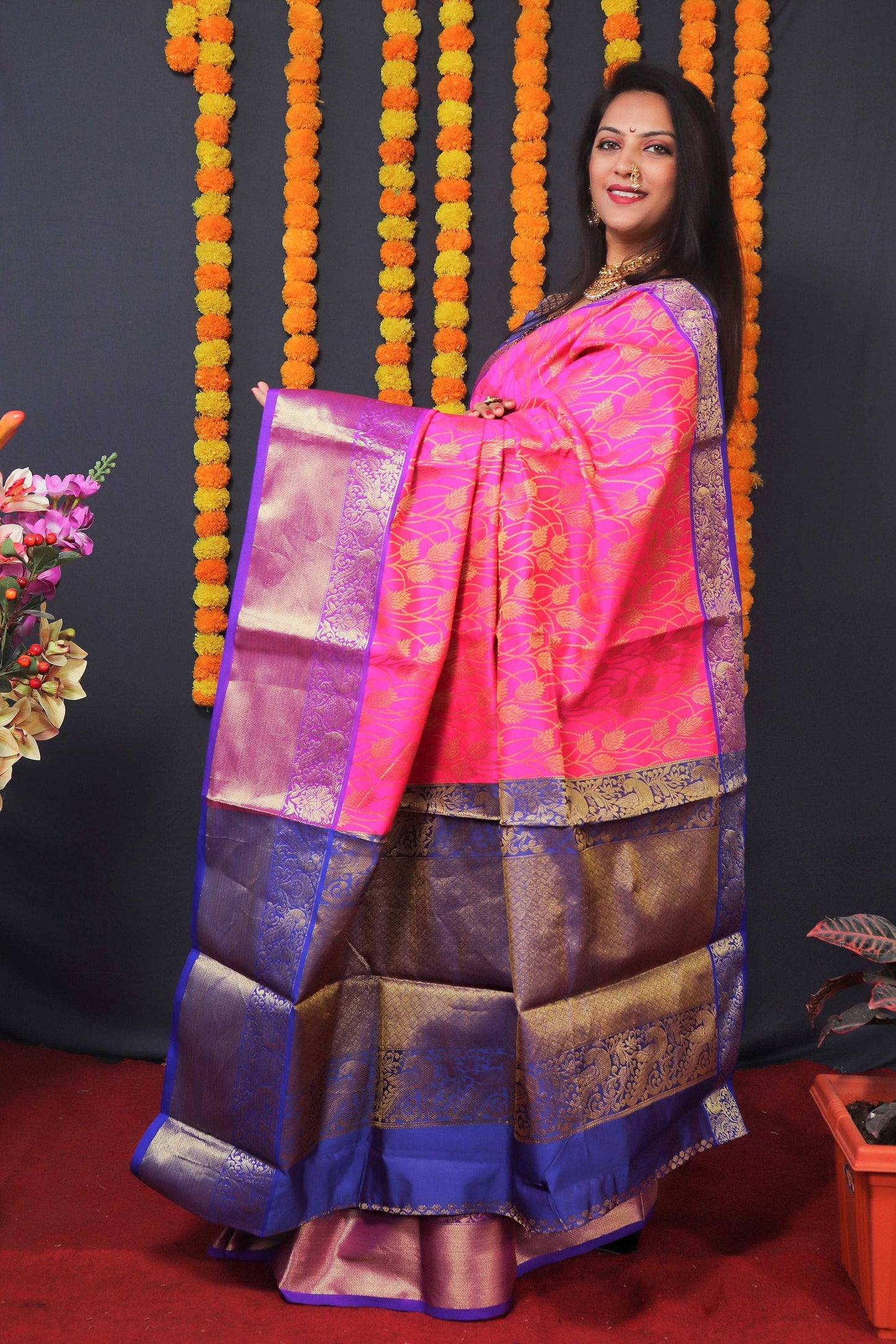 Jyoti Fashion Women's Pink Kanchipuram Silk Zari Woven Saree with Blouse | Swadesiicart