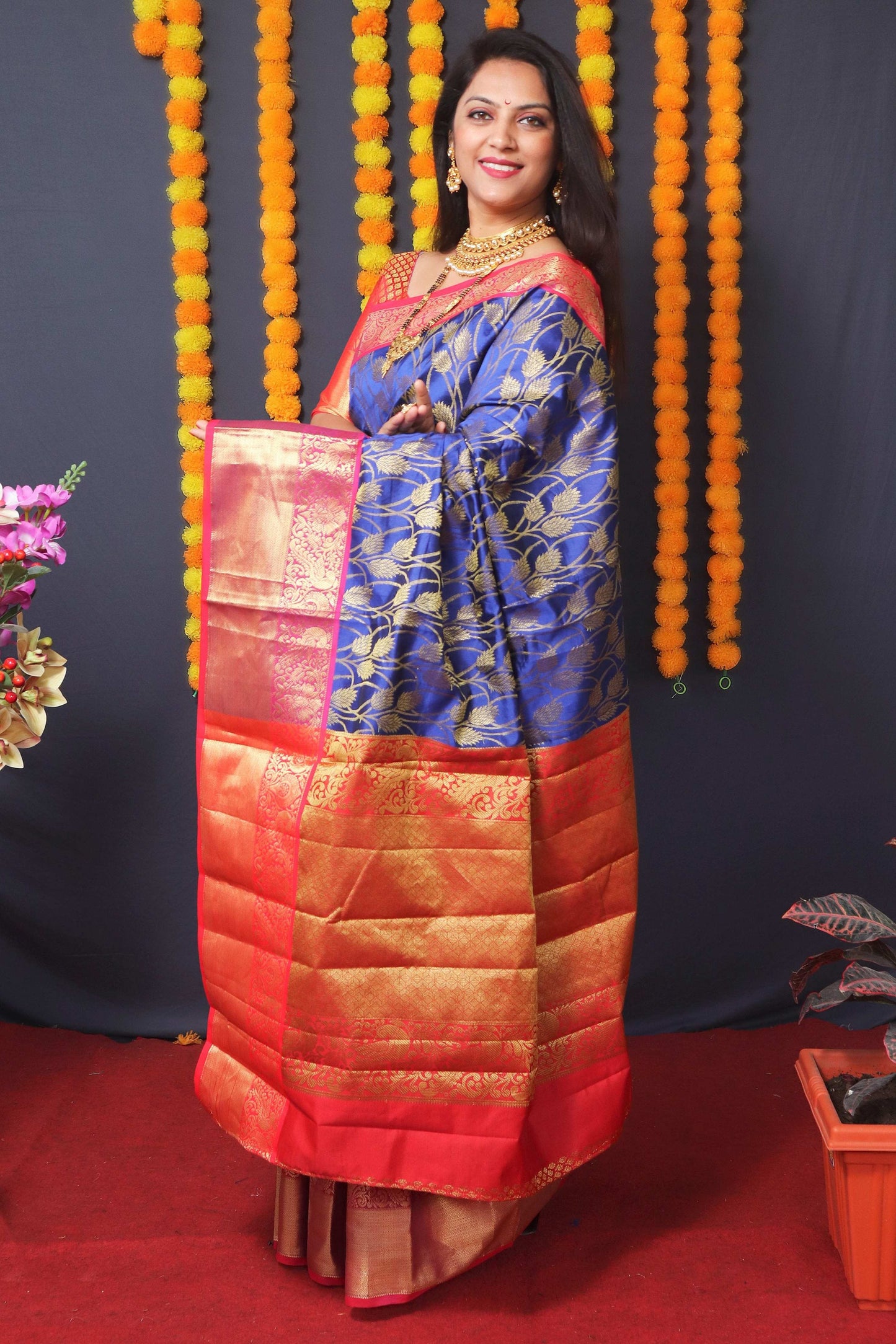 Jyoti Fashion Women's Blue Kanchipuram Silk Zari Woven Saree with Blouse | Swadesiicart