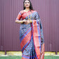 Jyoti Fashion Women's Blue Kanchipuram Silk Zari Woven Saree with Blouse | Swadesiicart