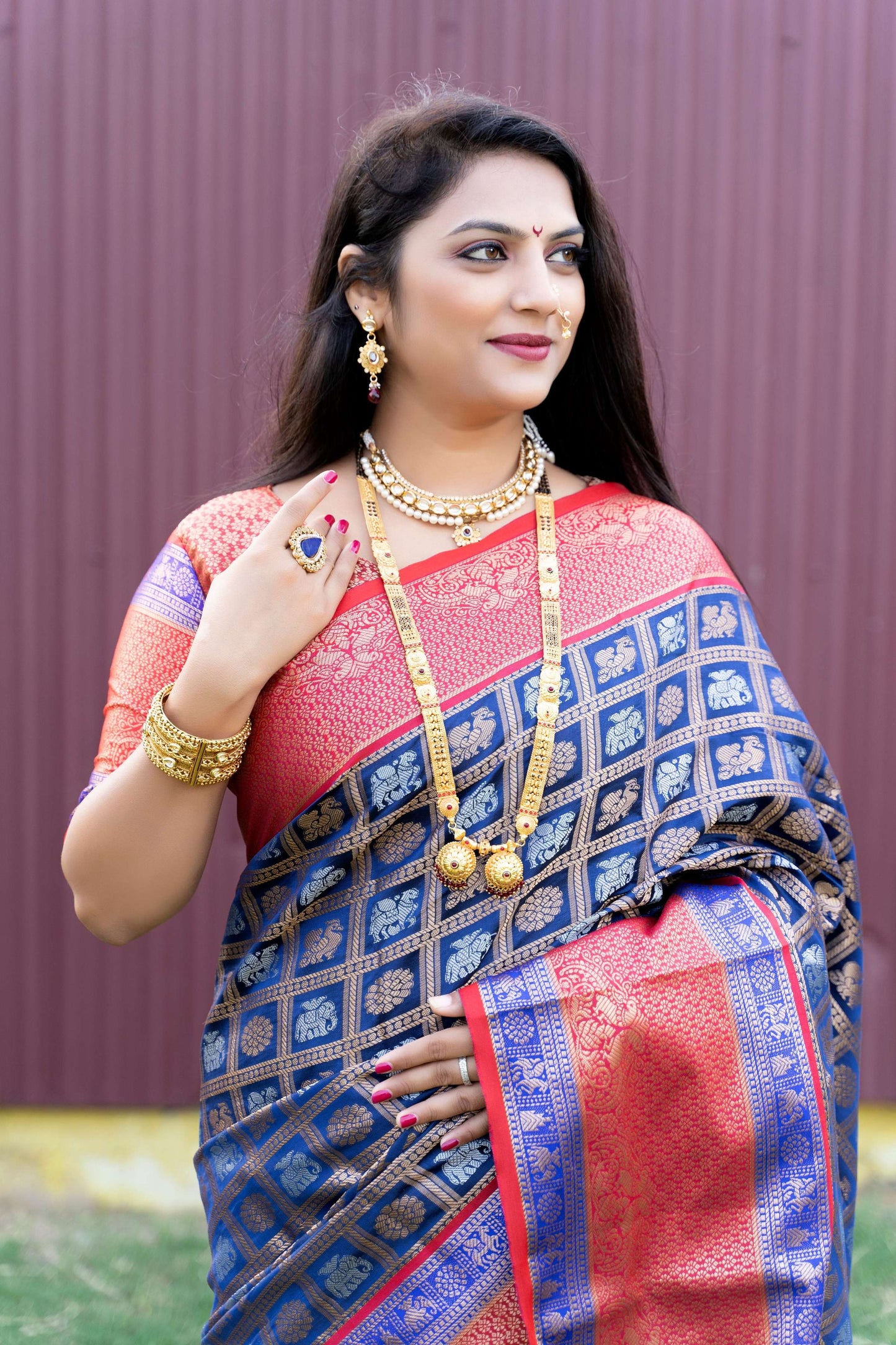 Jyoti Fashion Women's Blue Kanchipuram Silk Zari Woven Saree with Blouse | Swadesiicart