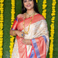 Jyoti Fashion Women's Off White Kanchipuram Silk Zari Woven Saree with Blouse | Swadesiicart
