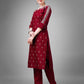 Jyoti Fashion Women's Maroon Cotton Blend Sequins with Embroidered Kurta Set | Swadesiicart