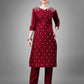 Jyoti Fashion Women's Maroon Cotton Blend Sequins with Embroidered Kurta Set | Swadesiicart