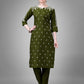 Jyoti Fashion Women's Mehendi Cotton Blend Sequins with Embroidered Kurta Set | Swadesiicart