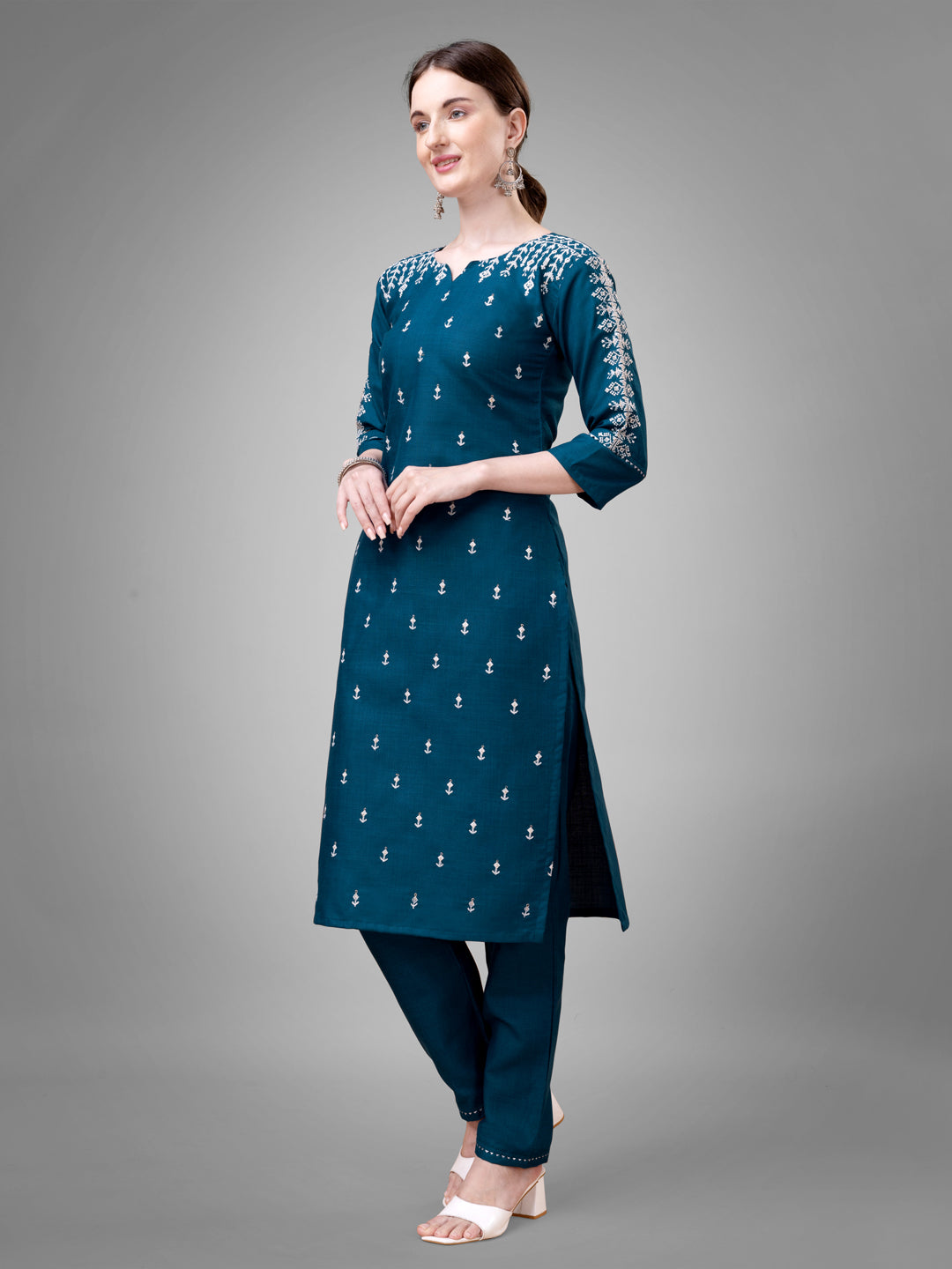 Jyoti Fashion Women's Morpich Cotton Blend Sequins with Embroidered Kurta Set | Swadesiicart