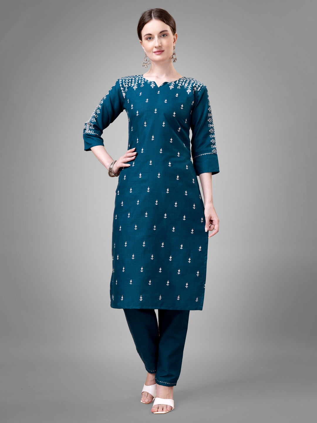 Jyoti Fashion Women's Morpich Cotton Blend Sequins with Embroidered Kurta Set | Swadesiicart