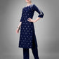 Jyoti Fashion Women's Navy Blue Cotton Blend Sequins with Embroidered Kurta Set | Swadesiicart