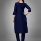 Jyoti Fashion Women's Navy Blue Cotton Blend Sequins with Embroidered Kurta Set | Swadesiicart