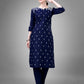 Jyoti Fashion Women's Navy Blue Cotton Blend Sequins with Embroidered Kurta Set | Swadesiicart