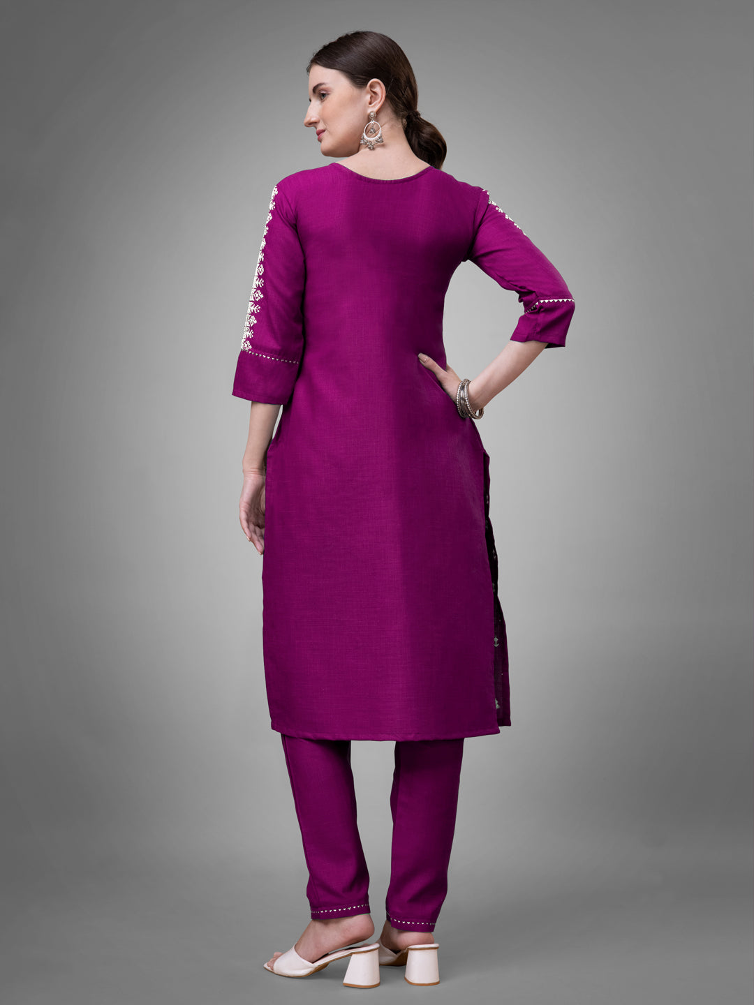 Jyoti Fashion Women's Purple Cotton Blend Sequins with Embroidered Kurta Set | Swadesiicart
