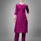 Jyoti Fashion Women's Purple Cotton Blend Sequins with Embroidered Kurta Set | Swadesiicart