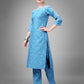 Jyoti Fashion Women's Sky Blue Cotton Blend Sequins with Embroidered Kurta Set | Swadesiicart