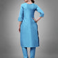 Jyoti Fashion Women's Sky Blue Cotton Blend Sequins with Embroidered Kurta Set | Swadesiicart