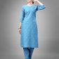 Jyoti Fashion Women's Sky Blue Cotton Blend Sequins with Embroidered Kurta Set | Swadesiicart