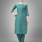 Jyoti Fashion Women's Teal Cotton Blend Sequins with Embroidered Kurta Set | Swadesiicart