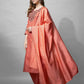 Jyoti Fashion Women's Coral Cotton Blend Embroidered Kurta Set | Swadesiicart